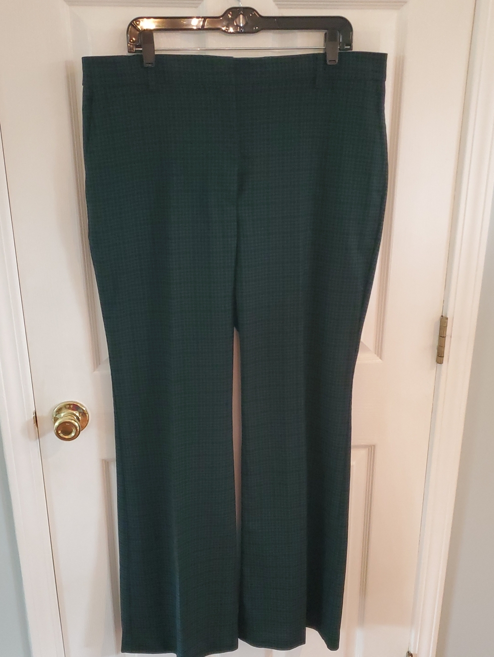 Ann Taylor Classic Forest Green Small Plaid Wide-Leg Dress Pants